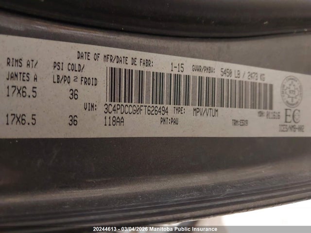 3C4PDCCG0FT626494 Dodge Journey Sxt