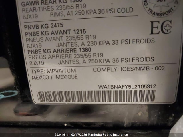 WA1BNAFY5L2105312 Audi Q5 Progressiv 45 2.0 Tfsi