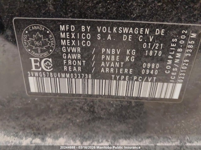 3VWG57BU6MM033738 Volkswagen Jetta Execline 1.4 Tsi