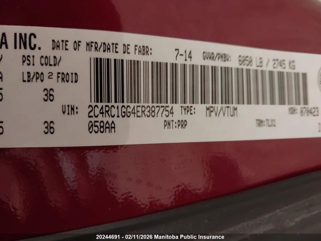2C4RC1GG4ER387754 Chrysler Town &amp; Country Limited