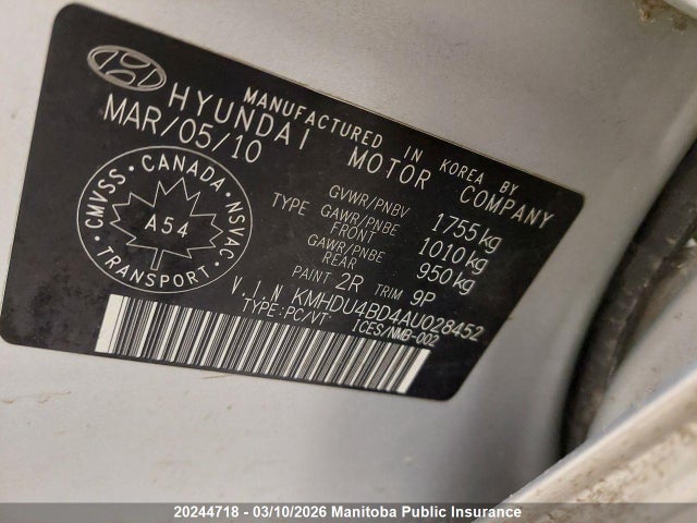 Продажа на аукционе авто 2010 Hyundai Elantra Gl, vin: KMHDU4BD4AU028452, номер лота: 20244718