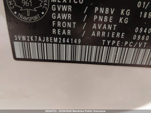 Volkswagen Jetta 2.0 2014 3VW2K7AJ8EM264149 Image 9