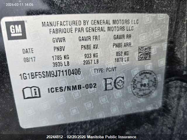 1G1BF5SM9J7110406 Chevrolet Cruze Premier Turbo