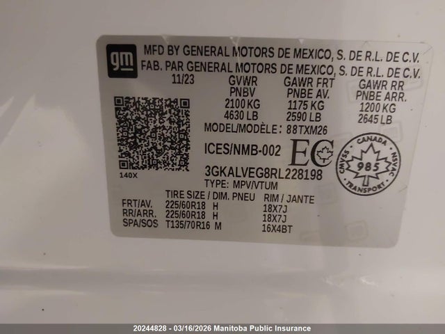 Aukcja sprzedaży 2024 Gmc Terrain Slt, vin: 3GKALVEG8RL228198, numer aukcji: 20244828