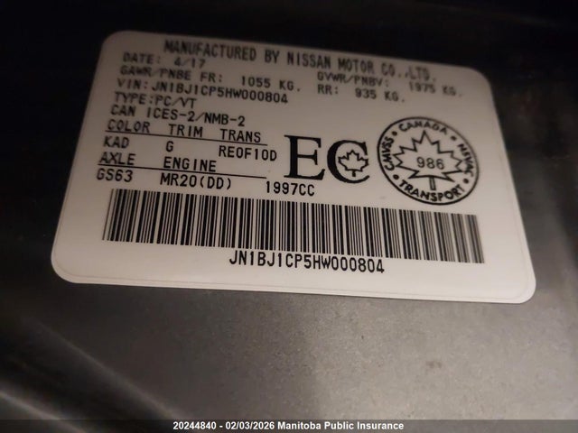 JN1BJ1CP5HW000804 Nissan Qashqai S