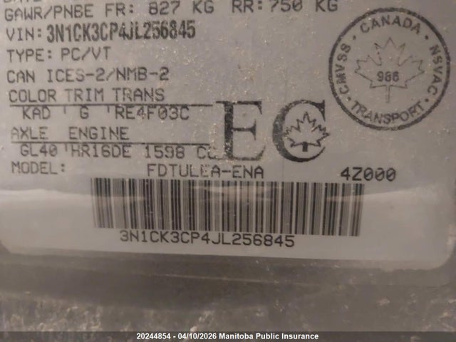 3N1CK3CP4JL256845 Nissan Micra S