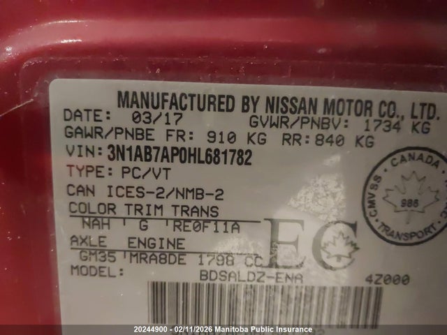 3N1AB7AP0HL681782 Nissan Sentra 1.8 Sv