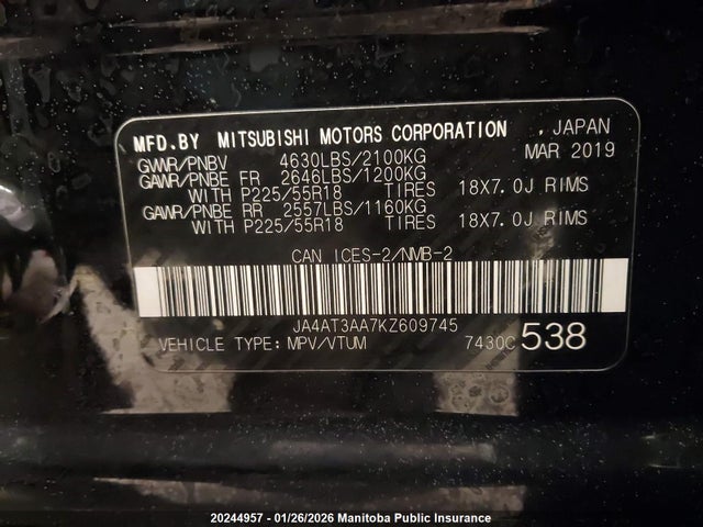 Mitsubishi Eclipse Cross Es 2019 JA4AT3AA7KZ609745 Image 8