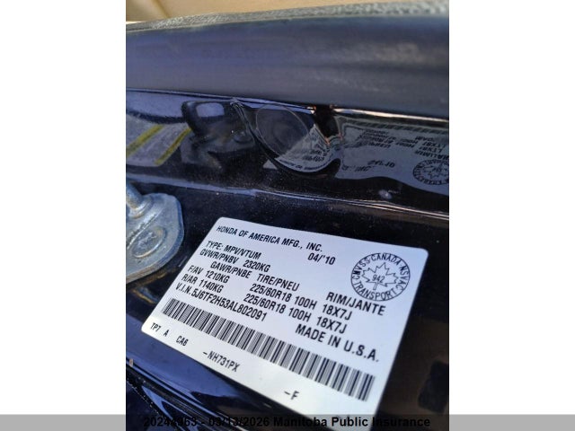 Aukcja sprzedaży 2010 Honda Accord Crosstour Ex-l V6, vin: 5J6TF2H53AL802091, numer aukcji: 20244963
