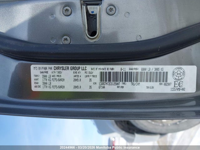 Aukcja sprzedaży 2012 Dodge Ram 1500 Laramie Crew Cab, vin: 1C6RD7NT2CS125007, numer aukcji: 20244966