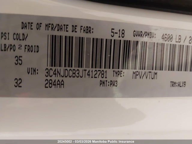 Продаж на аукціоні авто 2018 Jeep Compass Limited, vin: 3C4NJDCB3JT412781, номер лоту: 20245002