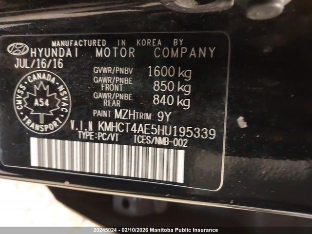 KMHCT4AE5HU195339 Hyundai ACCENT SE