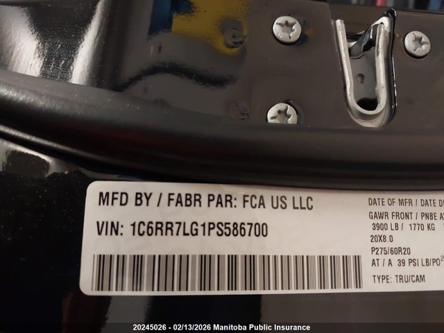 1C6RR7LG1PS586700 Dodge Ram 1500 Slt Crew Cab