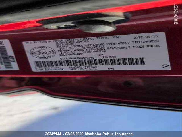 5TFCZ5ANXGX001748 Toyota Tacoma Dbl Cab/sr/sr5/trd Spt/or