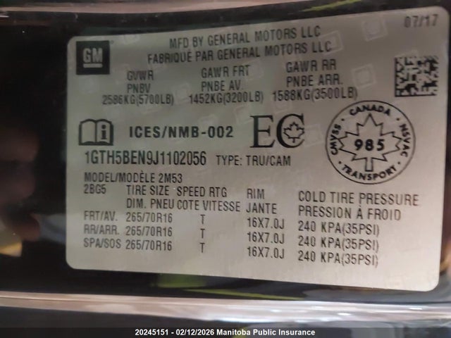 1GTH5BEN9J1102056 GMC Canyon Sle Ext Cab