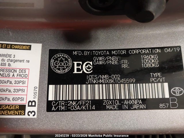 JTNKHMBX8K1045599 Toyota C-HR LE
