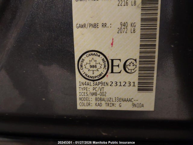 1N4AL3AP9EN231231 Nissan Altima 2.5 Sv