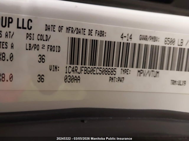 Продажа на аукционе авто 2014 Jeep Grand Cherokee Limited, vin: 1C4RJFBG0EC508685, номер лота: 20245322