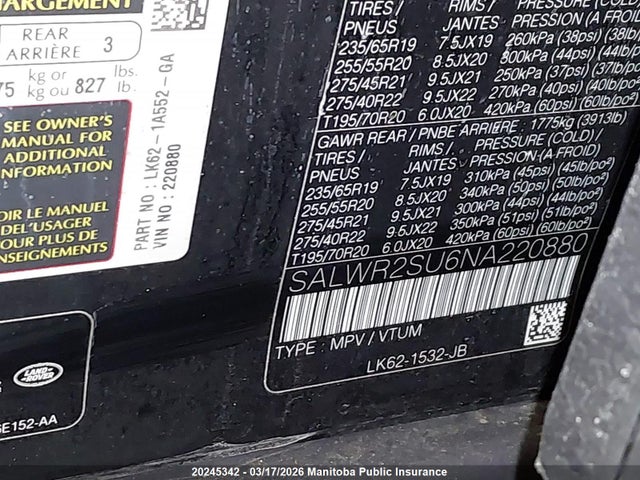SALWR2SU6NA220880 Land Rover Range Rover Sport Hse Sil P360
