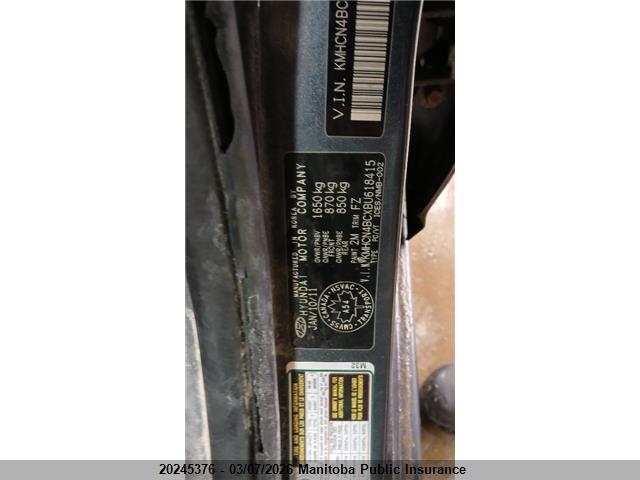 Aukcja sprzedaży 2011 Hyundai Accent Gl, vin: KMHCN4BCXBU618415, numer aukcji: 20245376