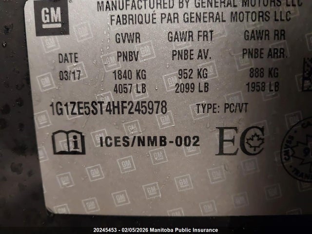 1G1ZE5ST4HF245978 Chevrolet MALIBU LT
