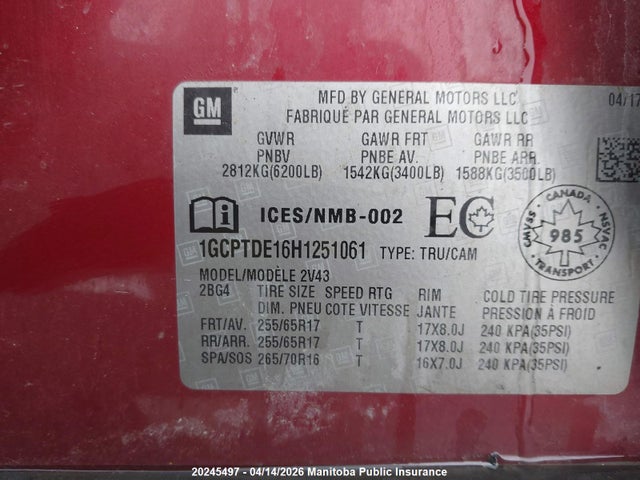 1GCPTDE16H1251061 Chevrolet Colorado Z71 Crew Cab