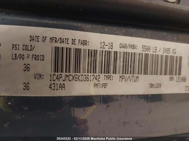 1C4PJMCX6KD361742 Jeep Cherokee North
