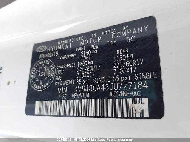 KM8J3CA43JU727184 Hyundai Tucson