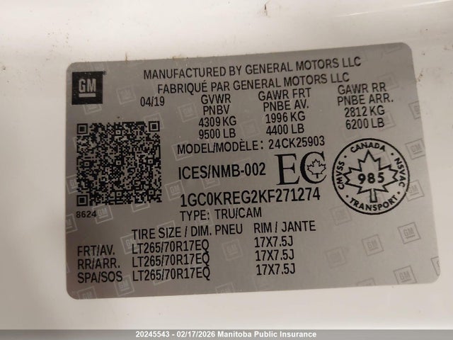 1GC0KREG2KF271274 Chevrolet Silverado 2500 Hd Wt