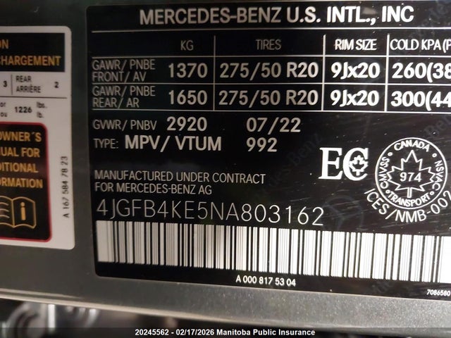 4JGFB4KE5NA803162 Mercedes Benz Gle350