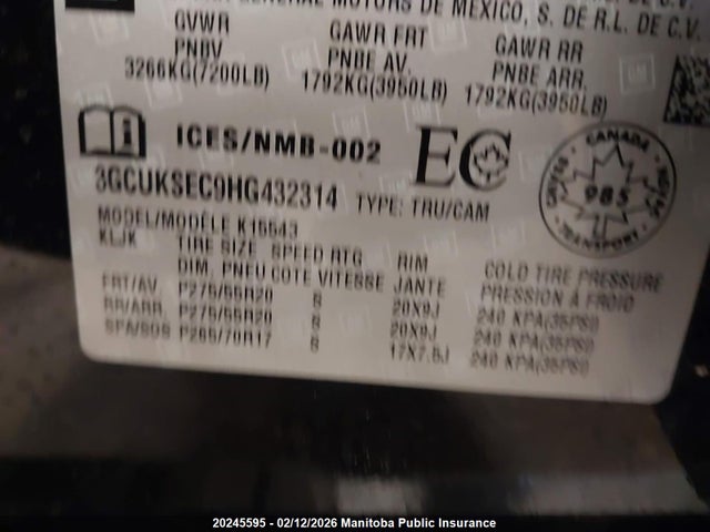 3GCUKSEC9HG432314 Chevrolet Silverado 1500 Ltz Crew Cab