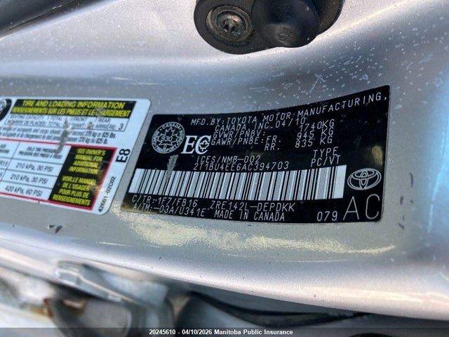 Продаж на аукціоні авто 2010 Toyota Corolla Ce, vin: 2T1BU4EE6AC394703, номер лоту: 20245610