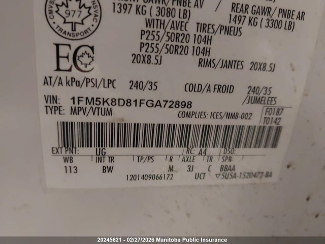 1FM5K8D81FGA72898 Ford EXPLORER XLT