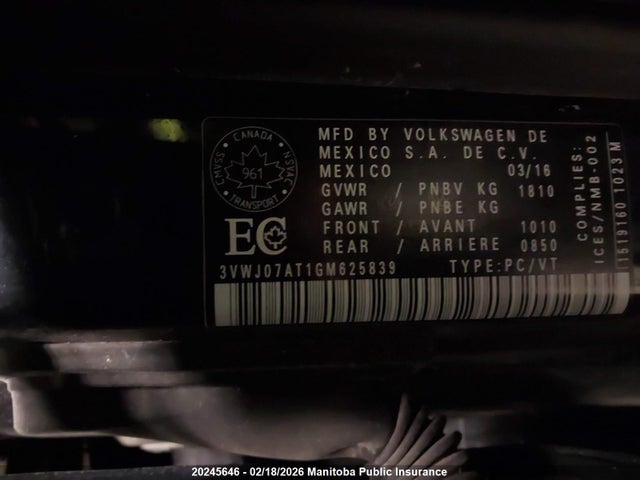 3VWJ07AT1GM625839 Volkswagen Beetle 1.8 Tsi