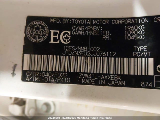 JTDZN3EU2JJ076112 Toyota PRIUS V