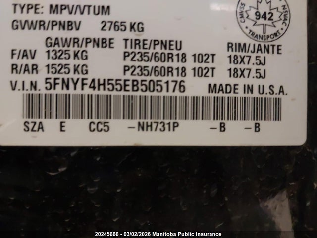 Honda Pilot Ex-l 2014 5FNYF4H55EB505176 Image 9