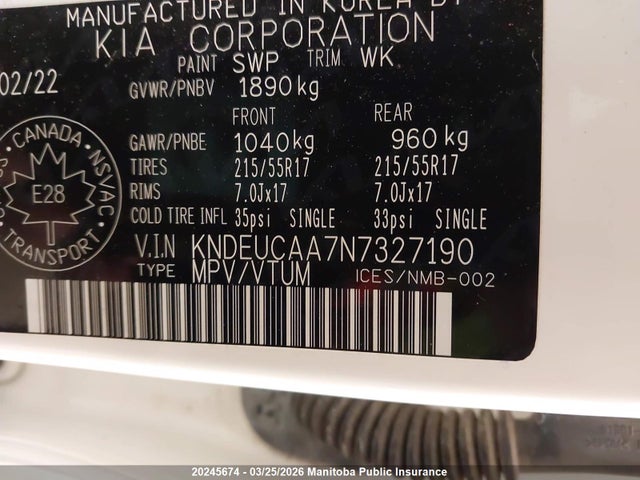 Продаж на аукціоні авто 2022 Kia Seltos Ex, vin: KNDEUCAA7N7327190, номер лоту: 20245674