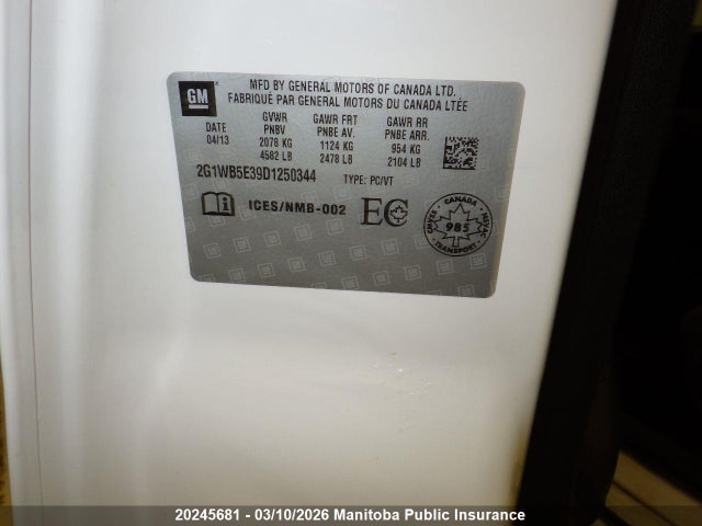 Aukcja sprzedaży 2013 Chevrolet Impala Lt V6, vin: 2G1WB5E39D1250344, numer aukcji: 20245681
