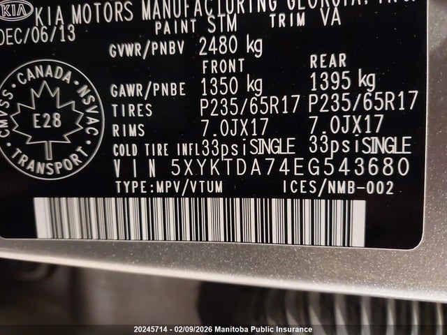 5XYKTDA74EG543680 KIA Sorento Lx V6