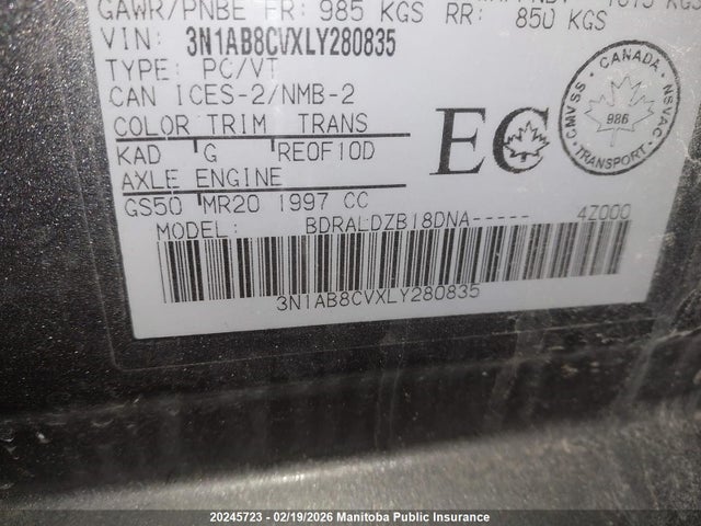 3N1AB8CVXLY280835 Nissan Sentra 2.0 Sv