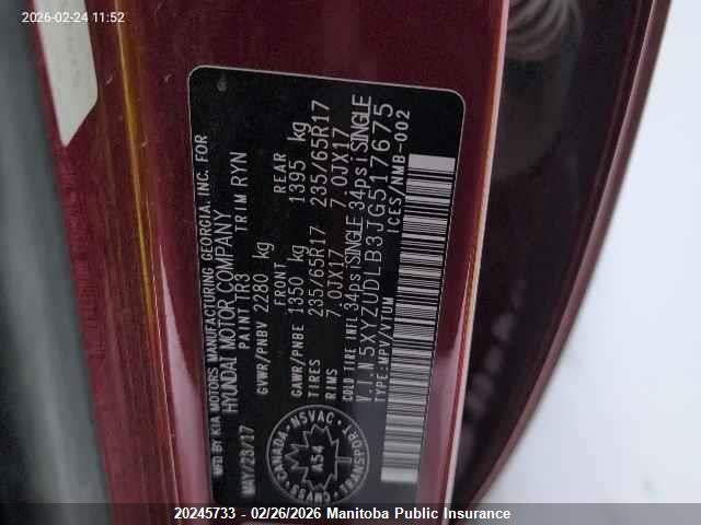 5XYZUDLB3JG517675 Hyundai SANTA FE SPORT