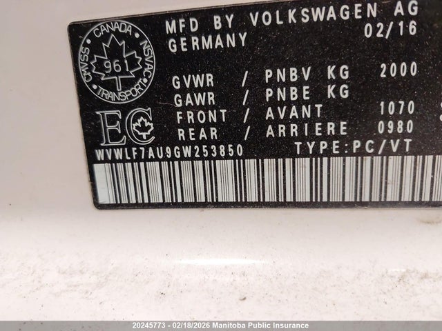 WVWLF7AU9GW253850 Volkswagen Golf R 4motion