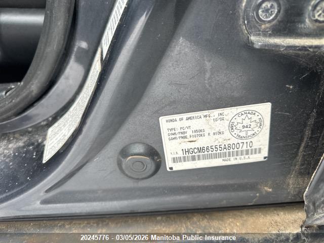 Aukcja sprzedaży 2005 Honda Accord Ex-v6, vin: 1HGCM66555A800710, numer aukcji: 20245776