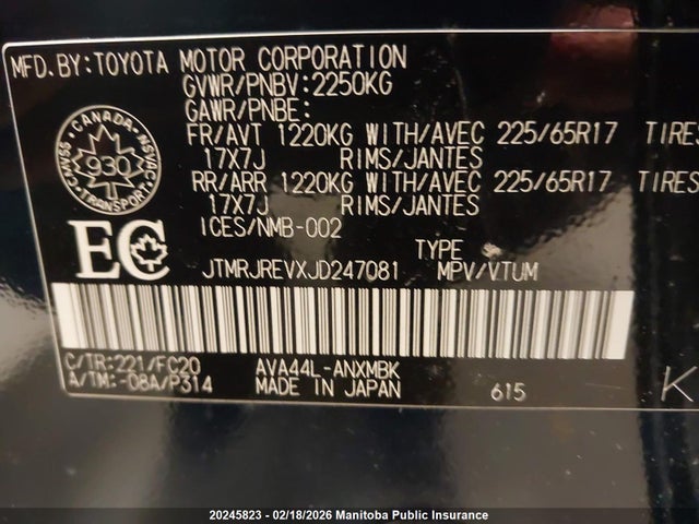 JTMRJREVXJD247081 Toyota Rav4 Le Hybrid