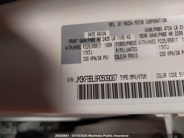 Aukcja sprzedaży 2024 Mazda Cx-5 Gx, vin: JM3KFBBL8R0509087, numer aukcji: 20245847