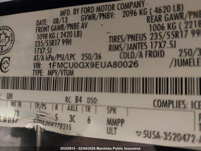1FMCU0GX9EUA80026 Ford ESCAPE SE