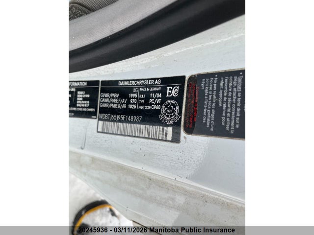 Aukcja sprzedaży 2005 Mercedes Benz Clk320, vin: WDBTJ65J95F148987, numer aukcji: 20245936