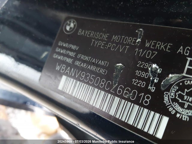 Продаж на аукціоні авто 2008 Bmw 535xi, vin: WBANV93508CZ66018, номер лоту: 20245969