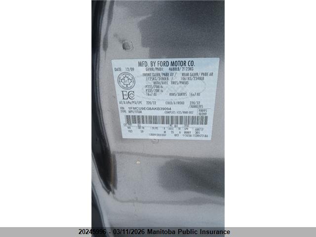 20245996 :رقم المزاد ، 1FMCU9EG8AKB39094 vin ، 2010 Ford Escape Limited V6 مزاد بيع