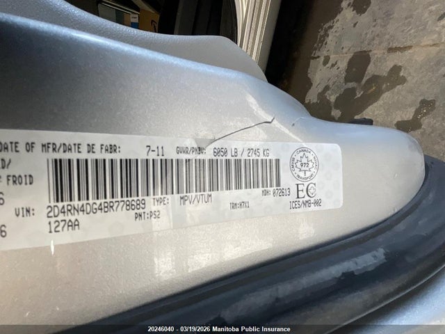 Aukcja sprzedaży 2011 Dodge Grand Caravan Se, vin: 2D4RN4DG4BR778689, numer aukcji: 20246040